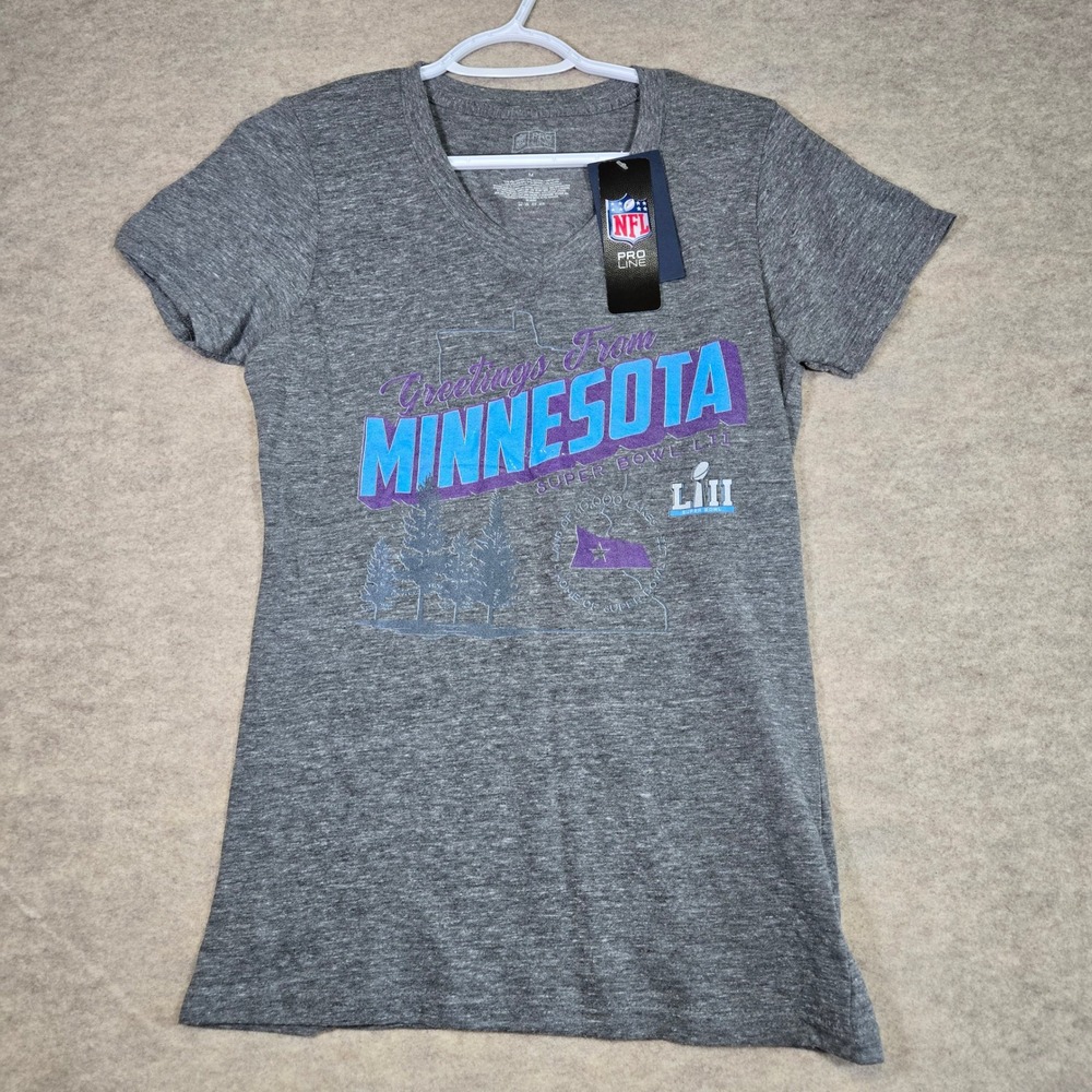 NFL Pro Line Womens Minnesota Super Bowl LII V-Neck T-Shirt Gray Heather M NWT